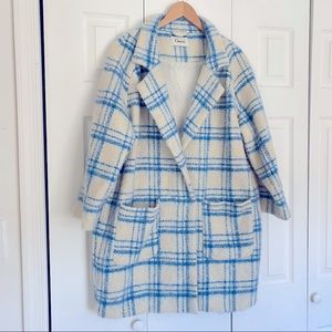 Ganni Blue White Check Coat